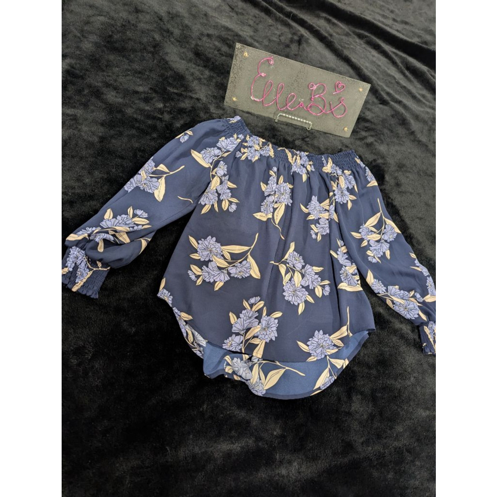 EUC Express Off Shoulder Navy Blue Floral Top XS
